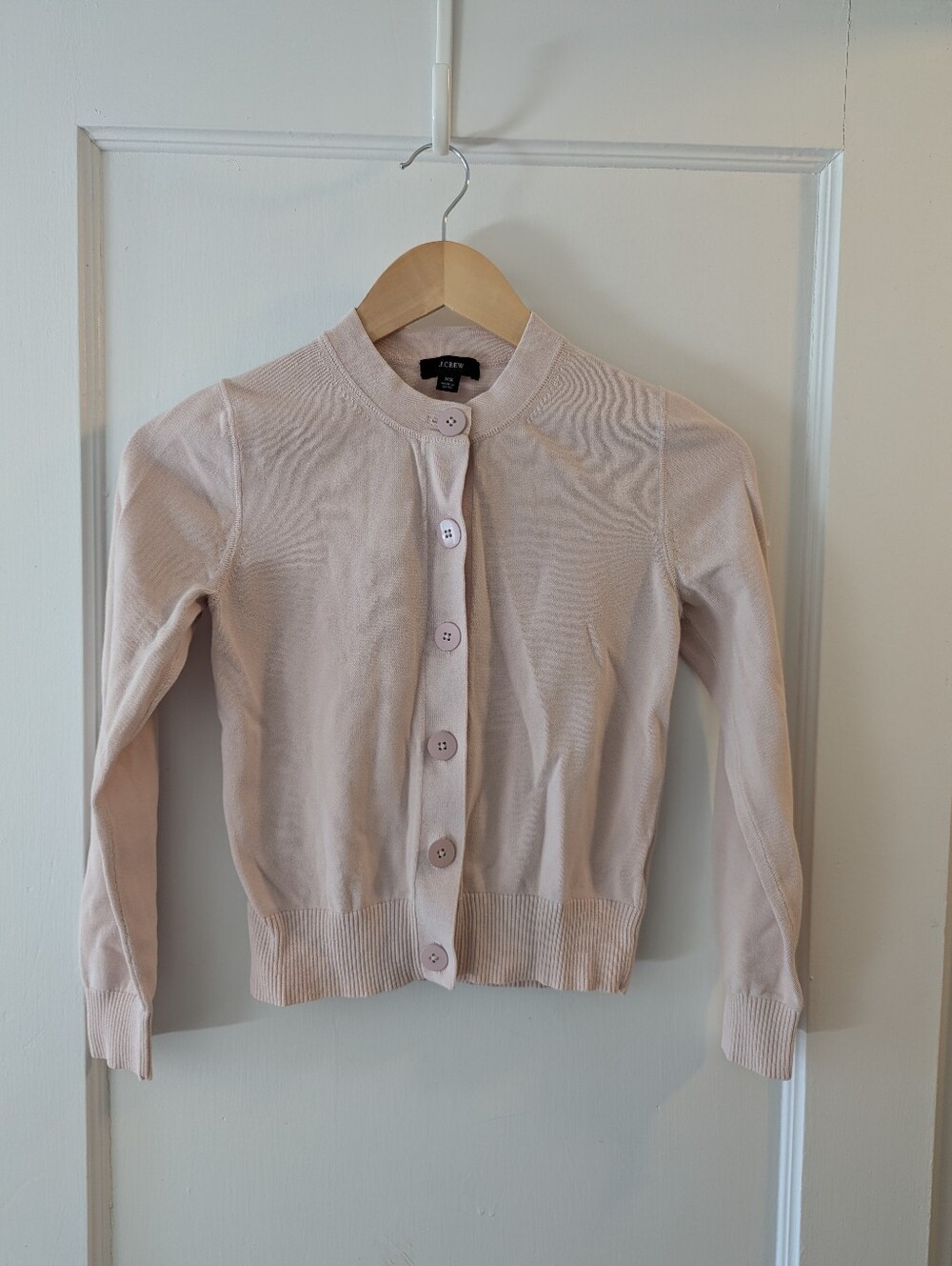 J.Crew Cardigan Sweater In Cotton Crepe, Shell Pink, XS